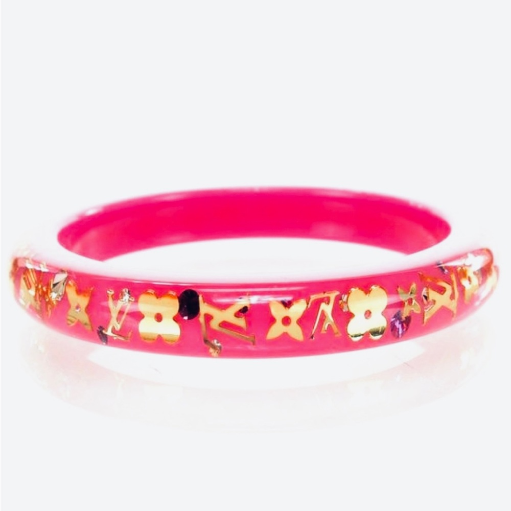 Like New Authentic Louis Vuitton Rose Pop Inclusion Resin Gold Bangle